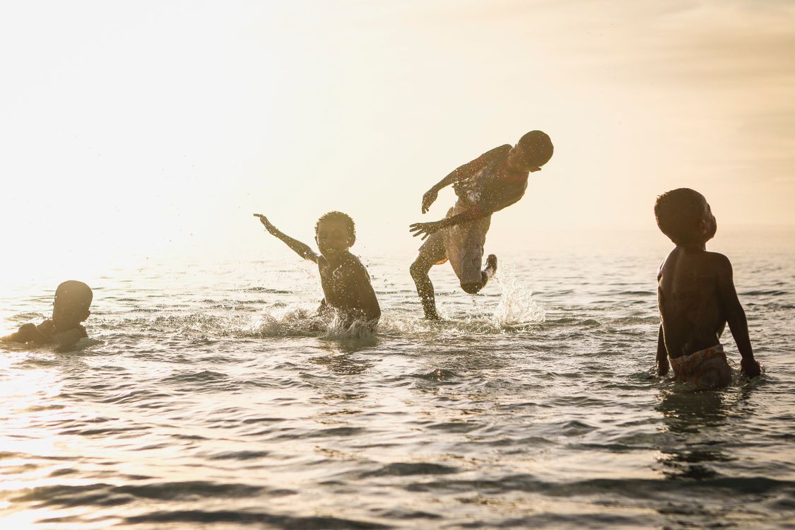 Children at lake
